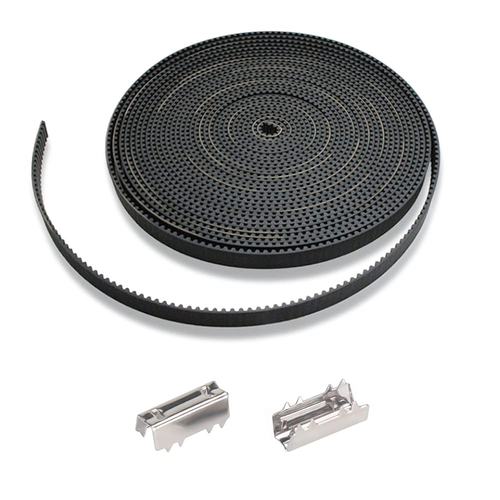 3D Printing GT2 Timing Belt Set, 5 Meters GT2 Open Timing Belt 2Mm Pitch 6Mm Width Rubber Fiberglass and 2 Pcs Open Belt Clip, 3D Printer Accessories for Reprap Prusa Mendel CR-10 Ender 3 V2