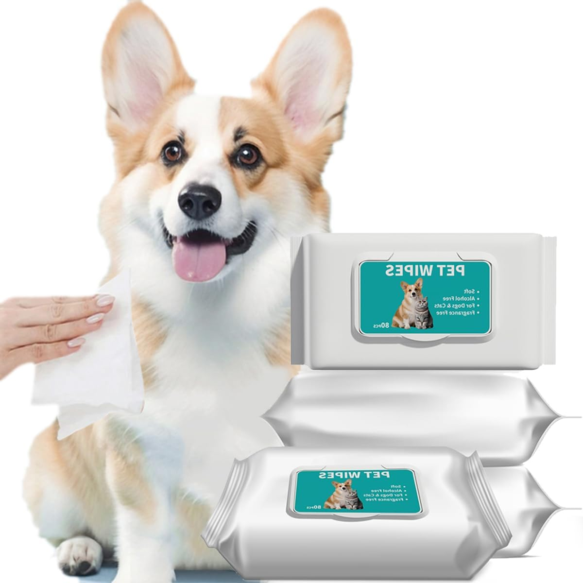 Mumoo Bear 1 Pack Pet Hypoallergenic Wipes,Extra Thick Dog Wipes for Cleaning Pet'S Paws,Ears,Butt,Face and Eyes,Portable Organic Paw Wipes for Dogs,Ideal for Home or Trave-(80 Count) image number 4