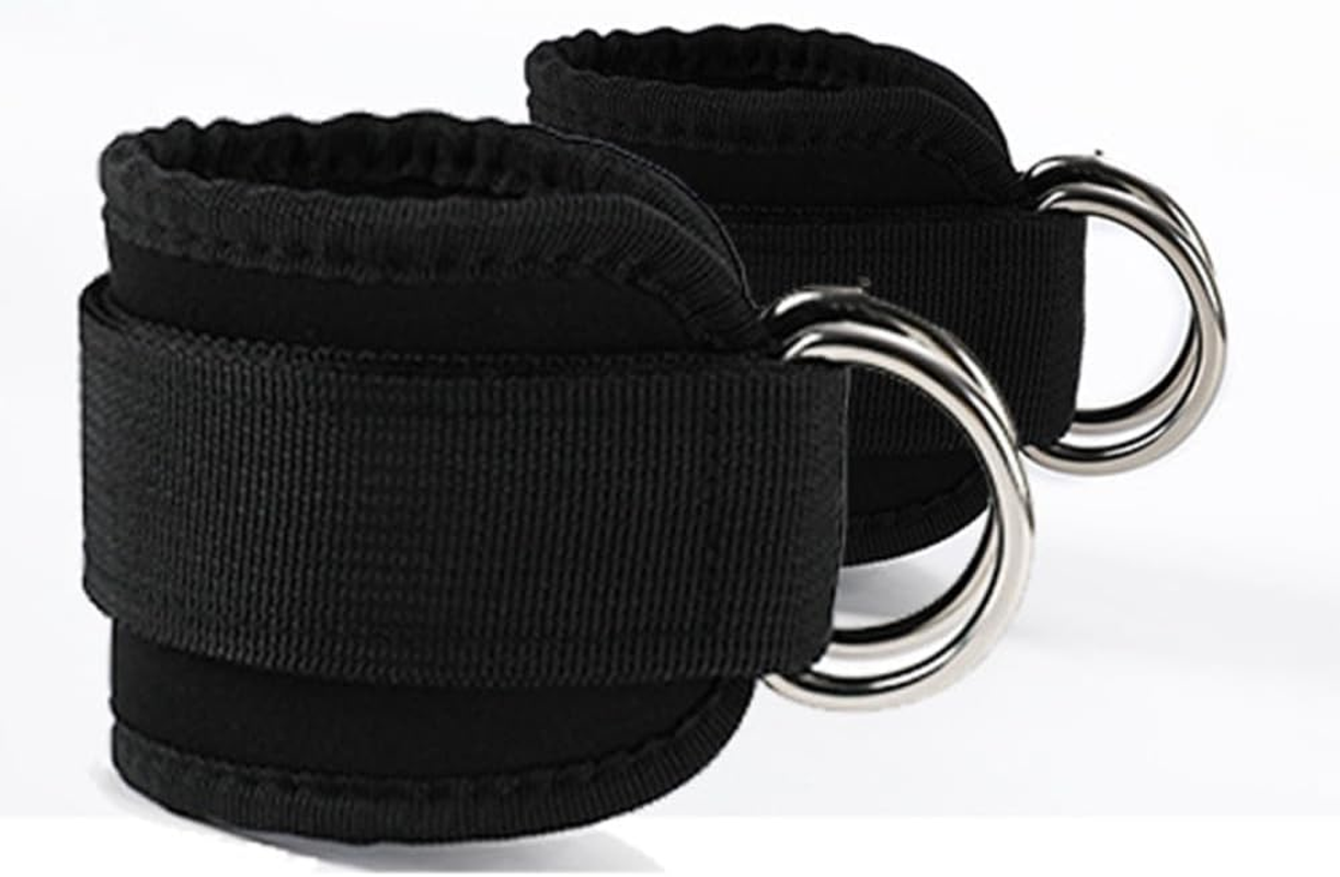 2 Packs Ankle Strap Adjustable Comfort Neoprene and Double D Ring, Ankle Strap Gym Cable Attachment for Gluteal Exercises, Leg Extensions, Curls, and Hip Abduction for Men and Women -(Black) image number 1