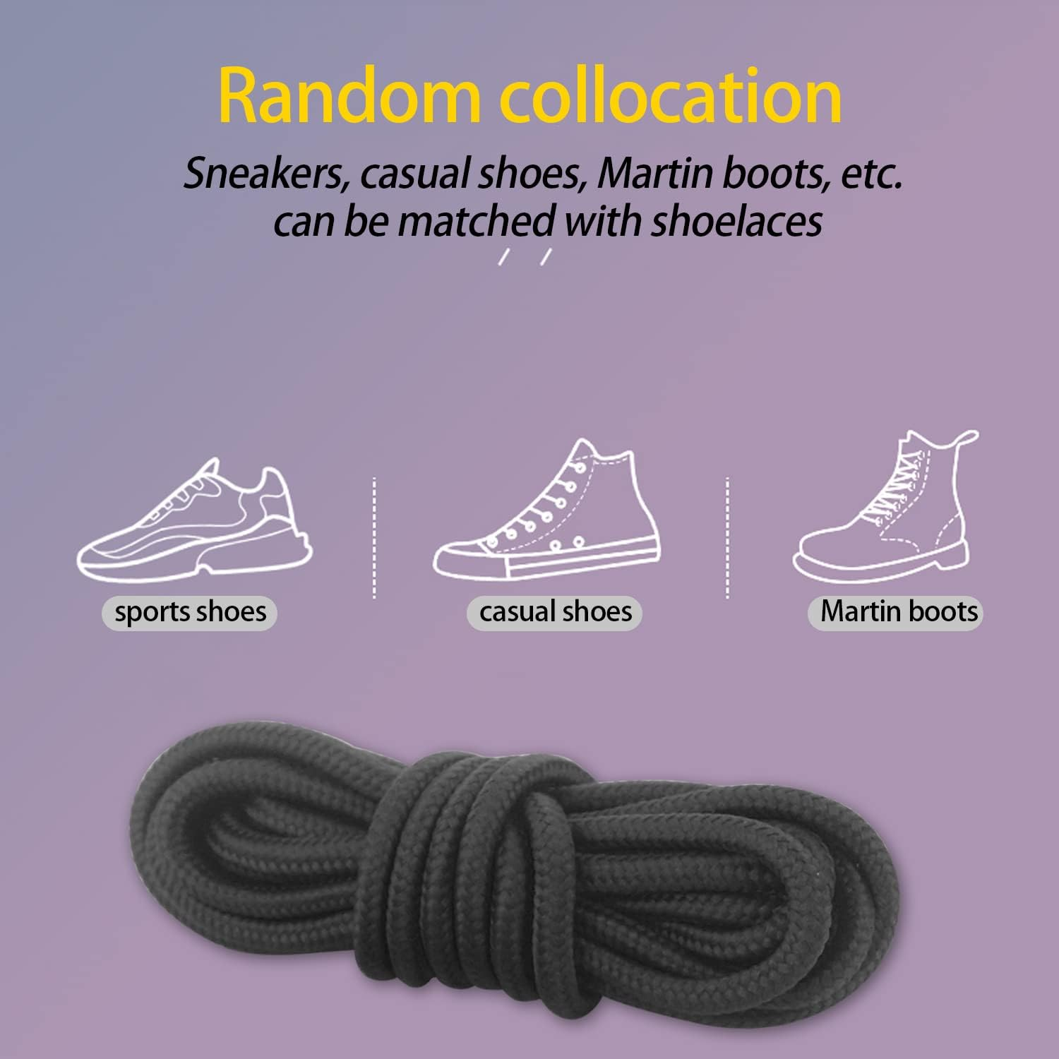 BOROLA 2 Pairs 45" round Coloured Athletic Shoe Laces for Sports Shoes Boots Sneakers Skates Fits All Adult and Kids image number 4