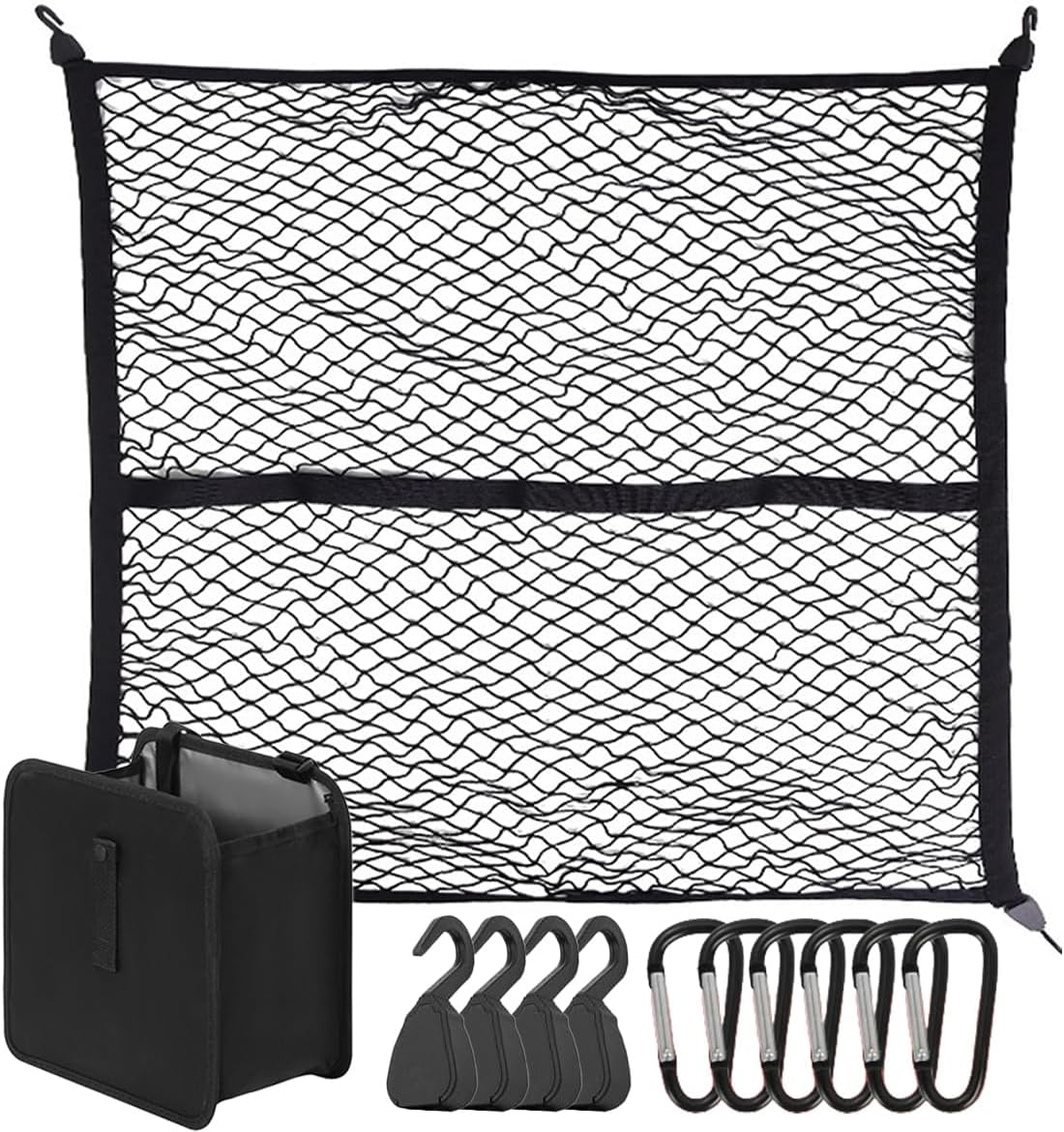Truck Bed Cargo Net 4'X4' Expandable to 8'X8' | Heavy Duty Elastic Cargo Net for Pickup Truck Bed & SUV Roof Racks | Fits Ford Chevy Dodge Toyota Jeep Trailer with Metal Carabiners (Double-Layer Net) image number 5