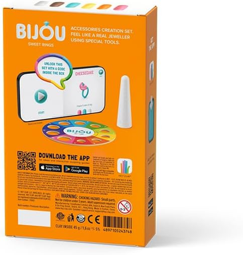 Hey Clay Bijou Sweet Rings - Clay Kit for DIY Accessories - Air Dry Clay with Tools and Interactive App for Kids Ages 4-8