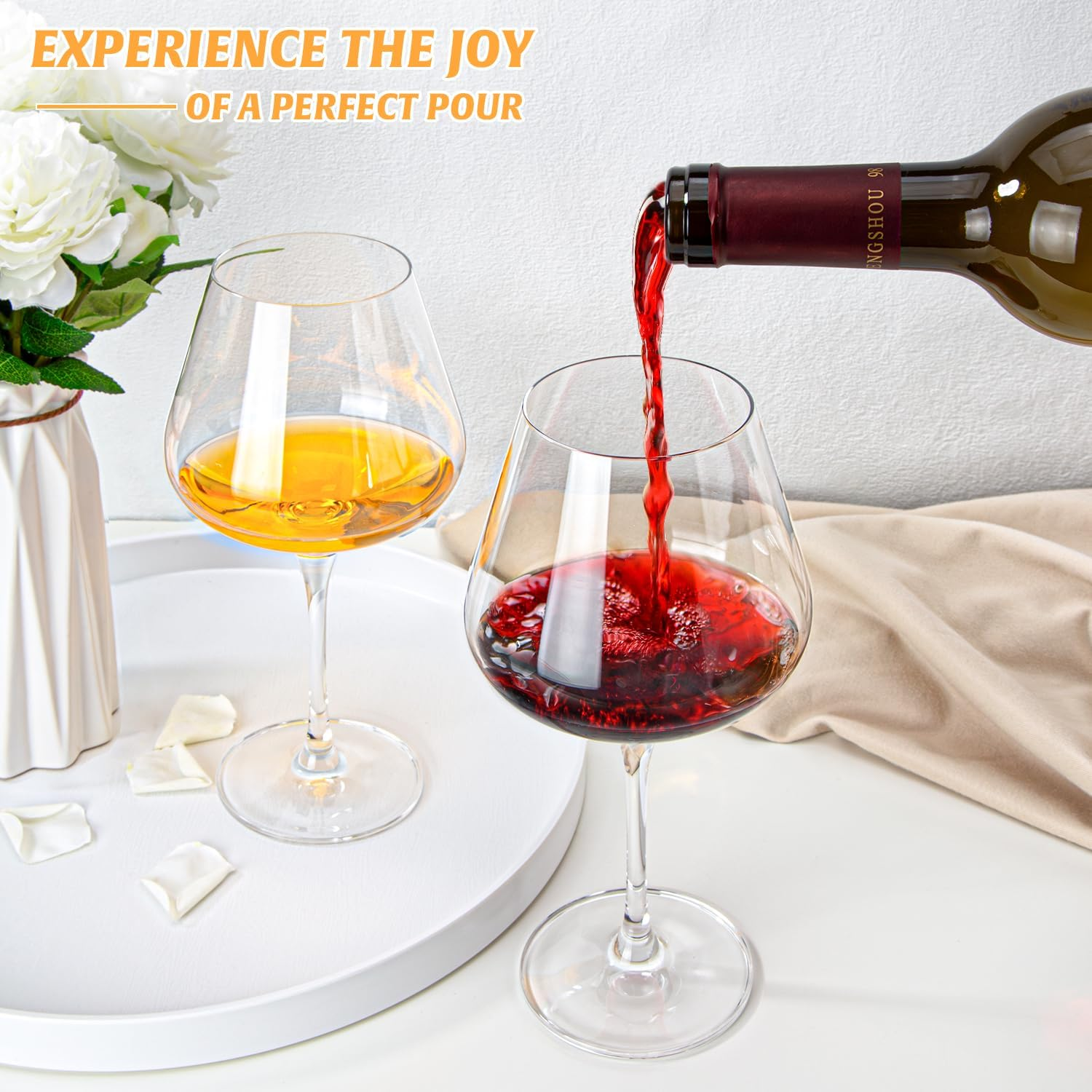 Swanfort Red Wine Glasses Set of 4, Extra Large Stemmed Wine Glasses 23 Oz, with Creative 2 in 1 Wine Stopper and Pourer, Burgundy Wine Glasses in Gift Box for Any Occasions&hellip; image number 5