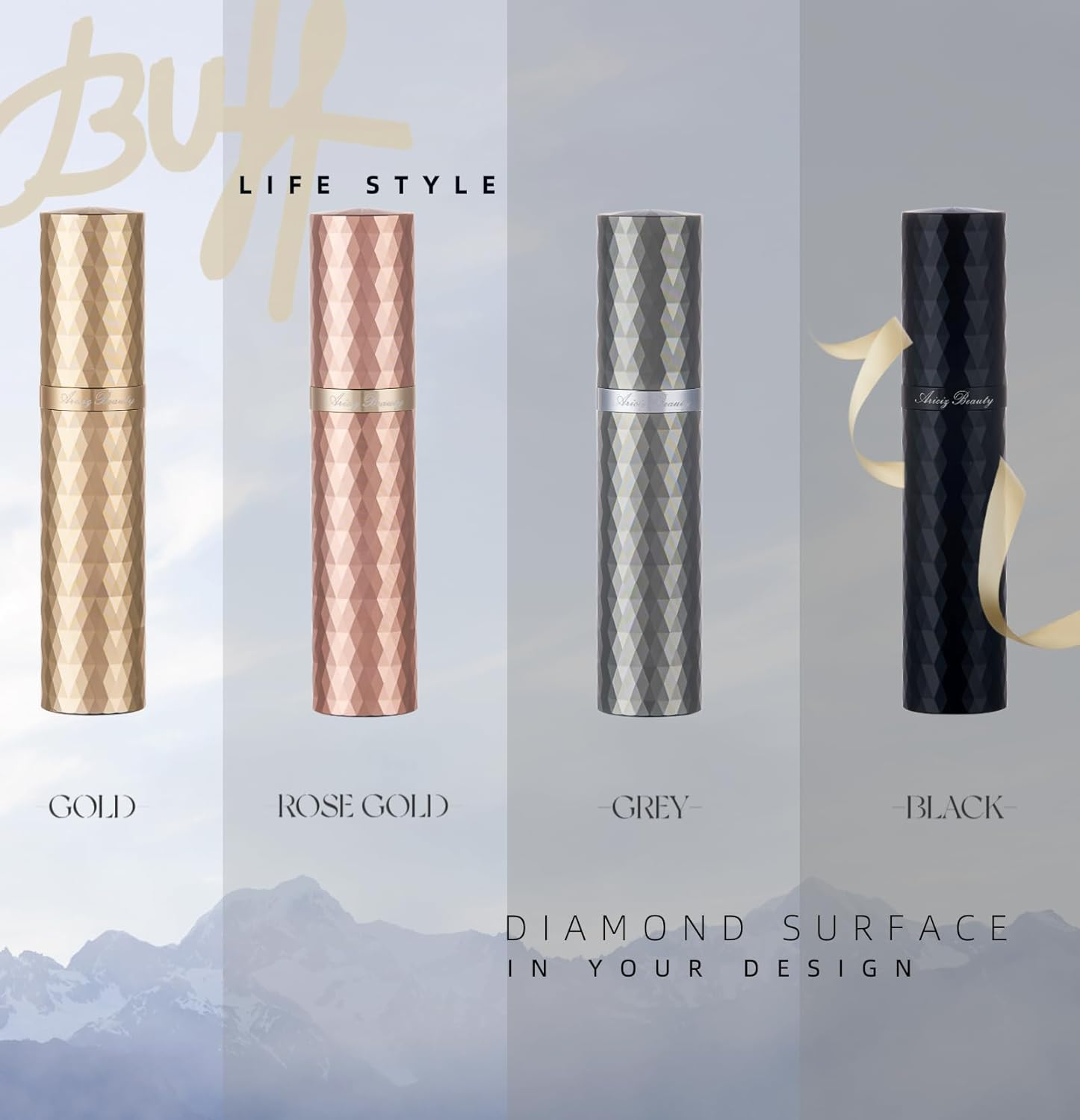 Aricizbeauty Travel Refillable Perfume Atomizer 0.17Fl.Oz/5Ml. Cologne Pocket Recyclable Portable Sprayer Bottle. Mini Scent Pump Case Dispenser Perfume Container (GREY+GLOD) image number 3