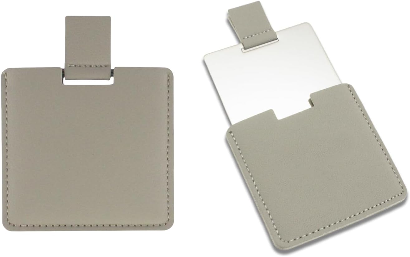 Fkereg 2 Pack Small Compact Mirror for Purse with Cover, Stainless Steel Cute Pocket Mirror, Square Mini Travel Mirror, Portable Handheld Tiny Makeup Cosmetic Mirror for Women Girl Men (Black)