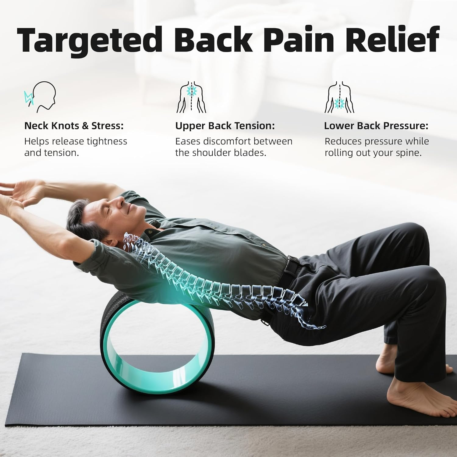 Back Roller Wheel Set of 4 &ndash; Foam Back Stretcher for Pain Relief, Spine Cradle Deep Tissue Massage Roller for Stretching & Physical Therapy