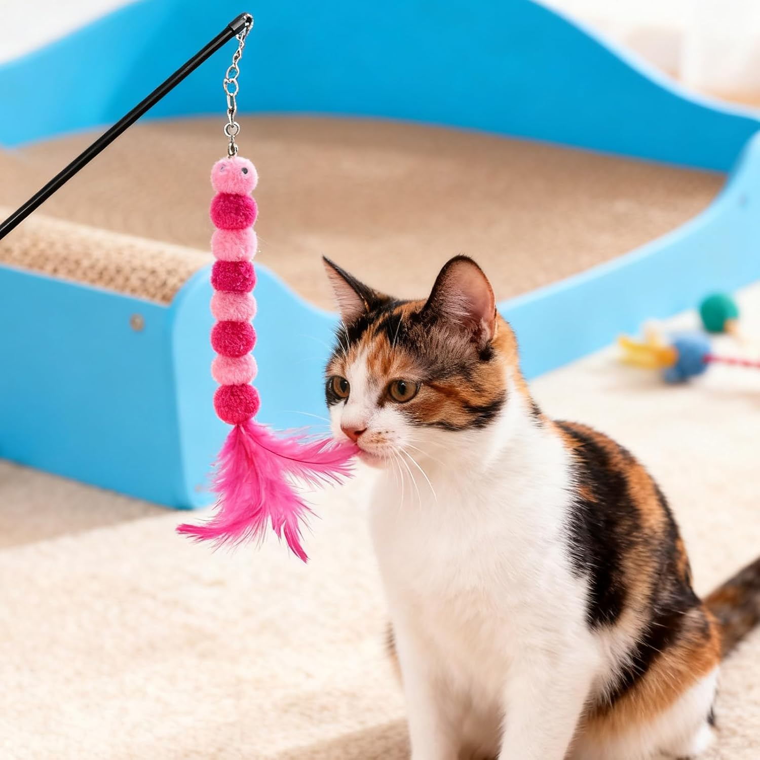 Styquenzer Cat Worm Toy Refills, 8 Pieces Cat Wand Replacement Worm Cats Toys Assorted Worms Feather Refill Toy Cats Wand Attachments for Interactive Indoor image number 1