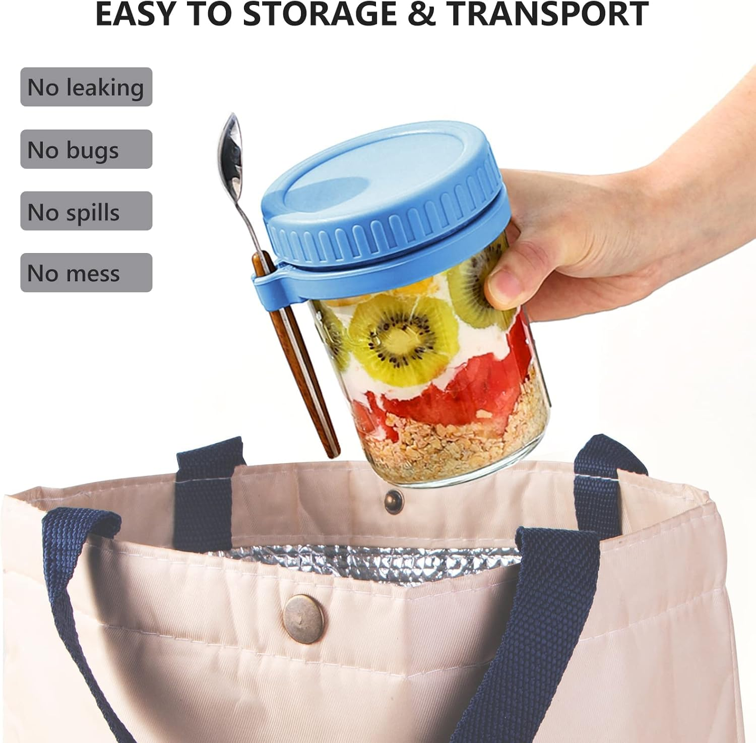 Overnight Oats Containers with Lids and Spoon, 2 Pack Mason Jars for Overnight Oats, 12Oz/350Ml Overnight Oats Jars Glass Oatmeal Container to Go for Chia Pudding image number 1