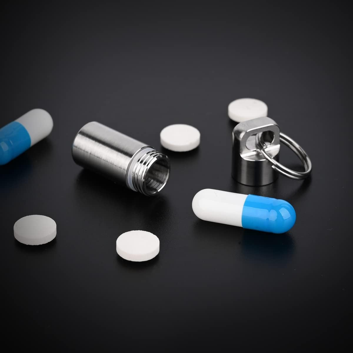 SW633 Micro Titanium Portable Pill Case Keychain,Mini Pill Holder Keychain, Waterproof Pill Fob for Outdoor Travel Camping(Include a Titanium Keychain Clip and Stainless Steel Necklace) image number 3
