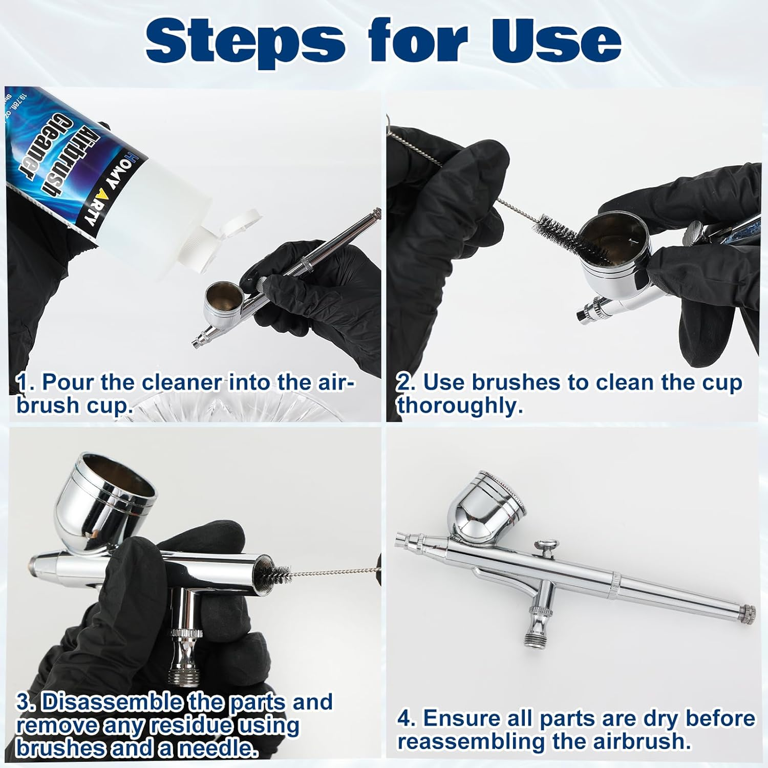 Airbrush Cleaner Kit 19.78 Fl Oz - with Nozzle Cleaner & Cleaning Brushes, Airbrush Cleaning Kit for Water-Based Acrylic Airbrush Paint, Art Tools, Brushes & Airbrushes image number 2