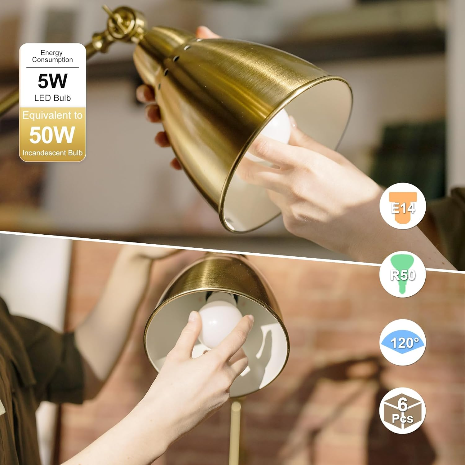 Dicuno E14 LED Light Bulb, R50 Reflector Bulbs 5W, 550LM, 50W Equivalent, Warm White 2700K, SES LED Spotlight, CRI90, Non-Dimmable, Pack of 6 - Daylight White image number 6