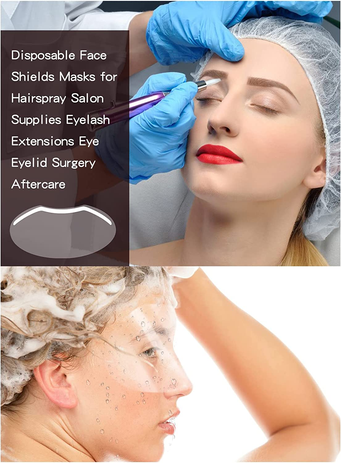 EBANKU 200 PCS Microblading Permanent Makeup Shower Face Shields Visors, Disposable Face Shields Masks for Hairspray Salon Supplies and Eyelash Extensions Eye Eyelid Surgery Aftercare image number 4