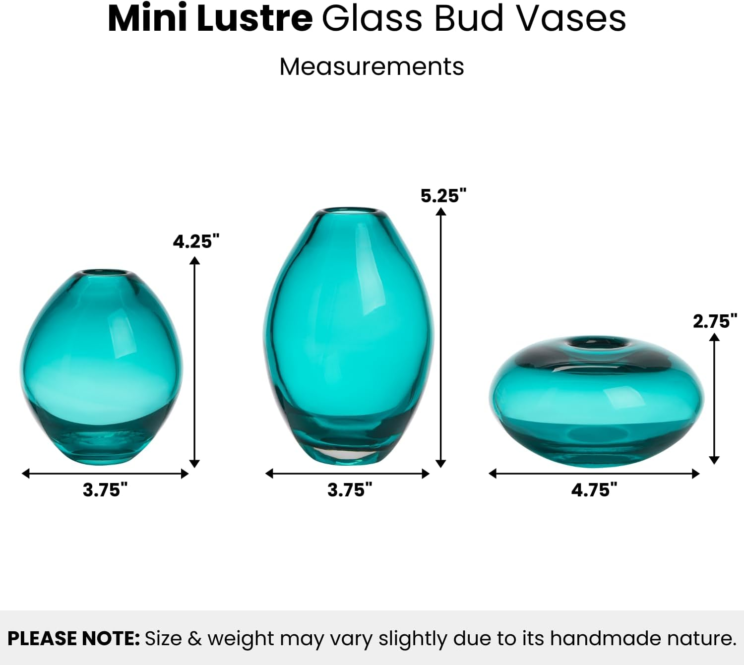 Torre & Tagus Mini Glass Vases | Art Glass Bud Vase Set of 3 Small Flower Vases for Home Decor, Dark Teal Vase for Table Decor, Handblown Clear Glass Vases for Flowers, Handmade Glass Teal Decor - Turquoise image number 6