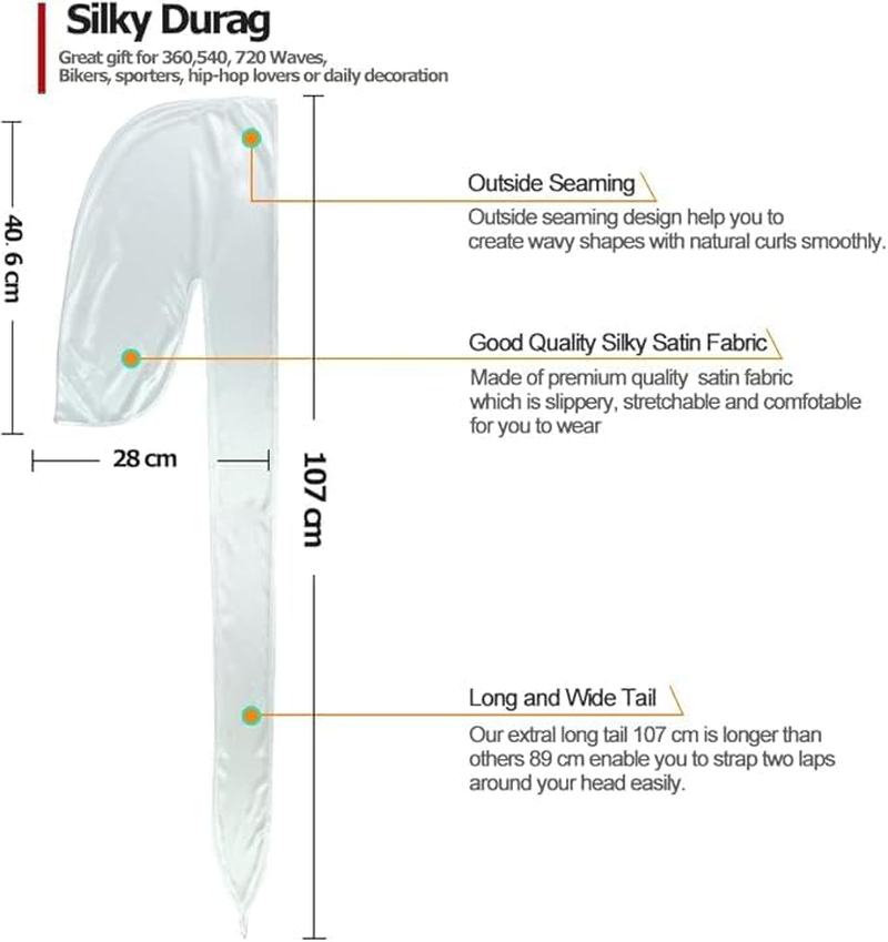 2 Pcs Silky Men Durag, Pack Durags Do Rags with Long Tail and Wide Straps for Men Women Head Wrap image number 1