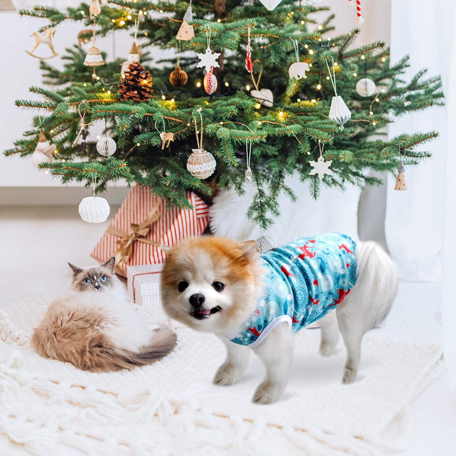 Christmas Dog Shirt Reindeer Snowflake Christmas Style Puppy Sweatshirt Soft Pet Vest Clothes Cat Dog Christmas Pet Costume Christmas Party Vest Pet Clothing for Small Dogs Cats image number 2