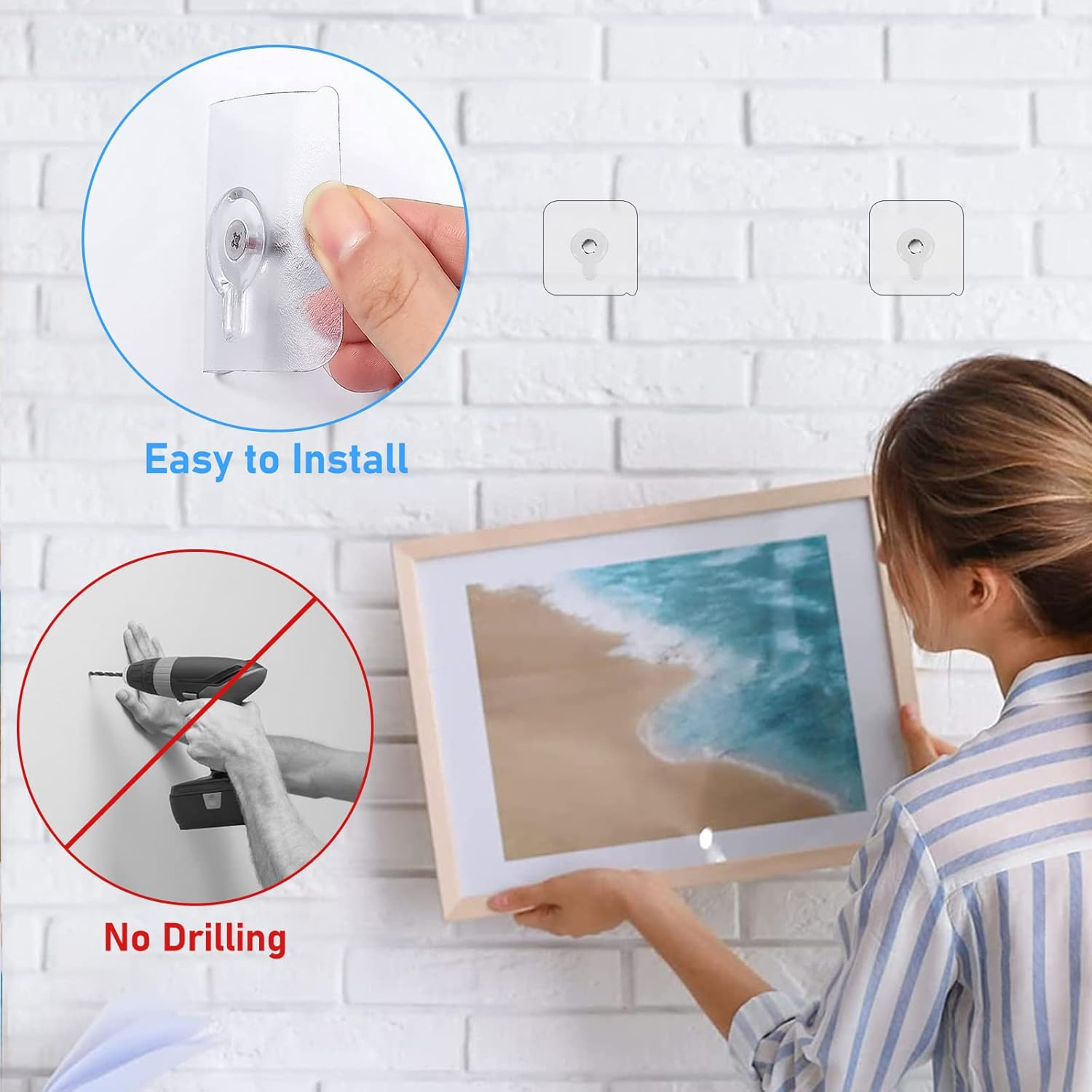 18PCS Self Adhesive Hanging Nails, 6X6Cm Adhesive Wall-Mounted Screw Hook Seamless Screw Waterproof Sticker Hooks, Drill Free Adhesive Wall Hooks for Bathroom Kitchen image number 3