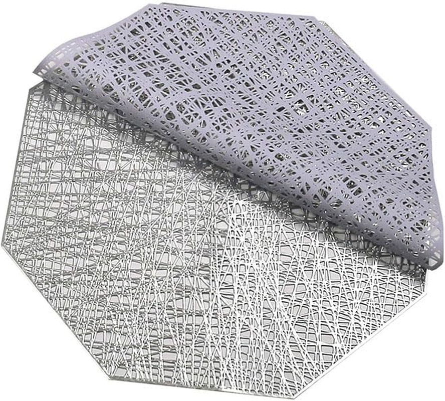 XUNQUCOM Hollowed Out Octagonal Light Luxury Insulated Table Mat 6Pcs (Silver)