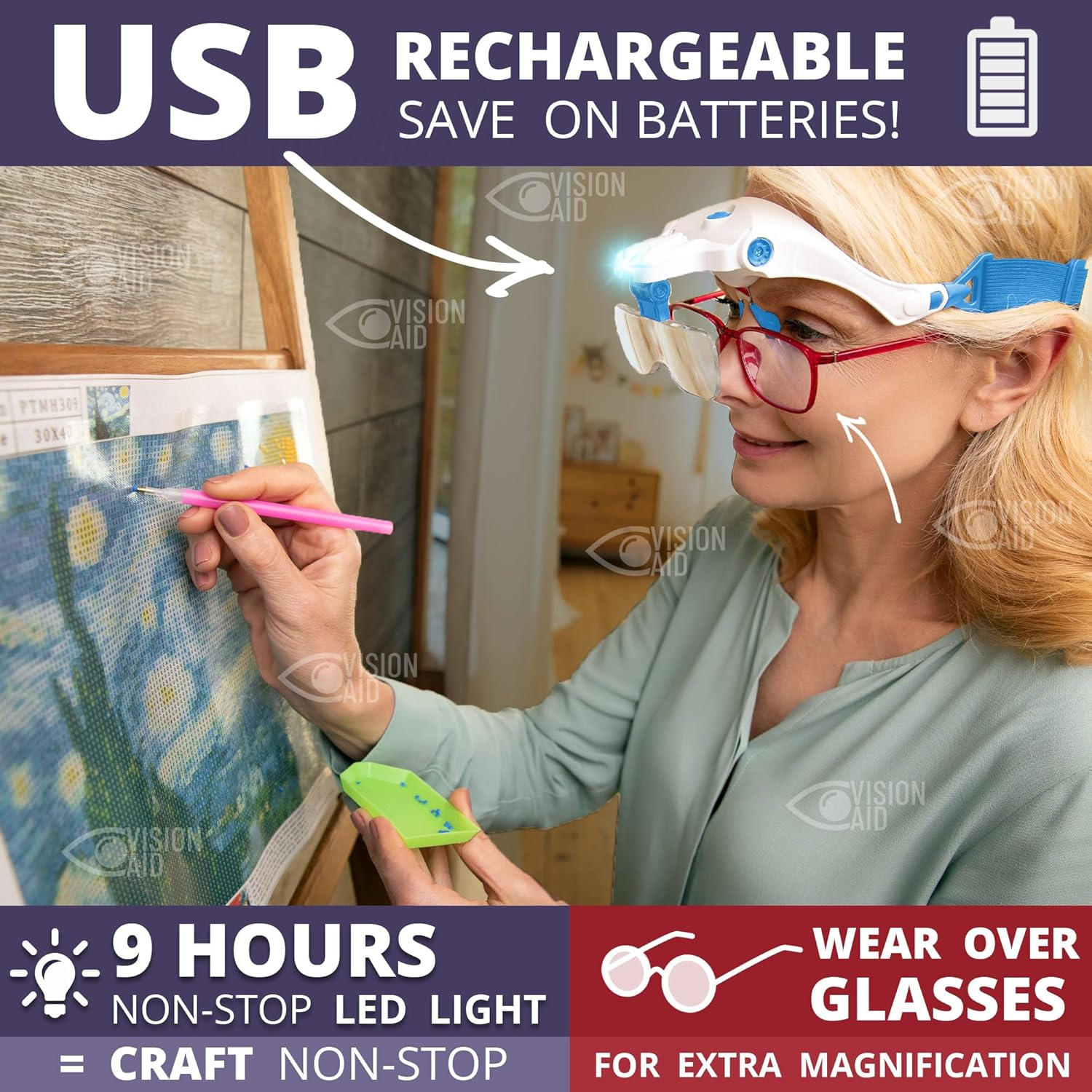 Expert Edition Magnifying Glasses with USB Rechargeable LED Light and Storage Case Hands Free Head Magnifier for Hobby Painting Close Work