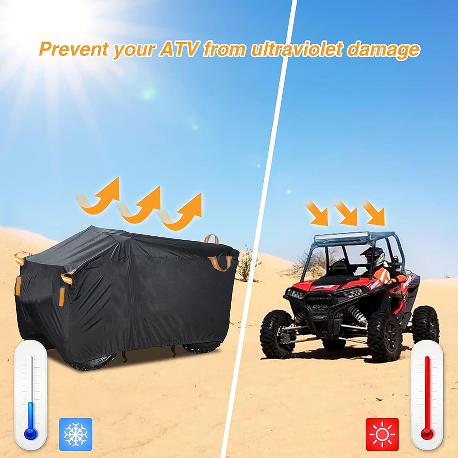 ATV Cover Waterproof, Heavy Duty 4 Wheeler Cover Quad Cover, All Weather Protection Outdoor UV Protection Compatible with Kawasaki, Honda, Polaris, Yamaha (Black, XXL) image number 1