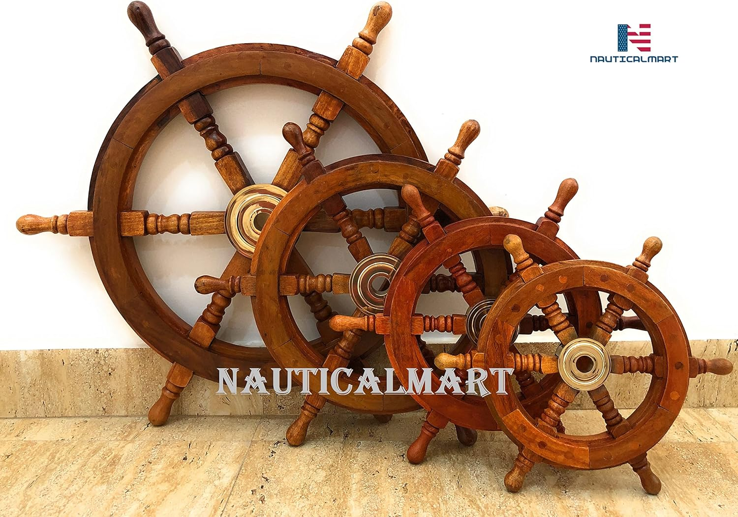 Sailor'S Ship Wheel 12 Wooden and Brass - Nauticalmart