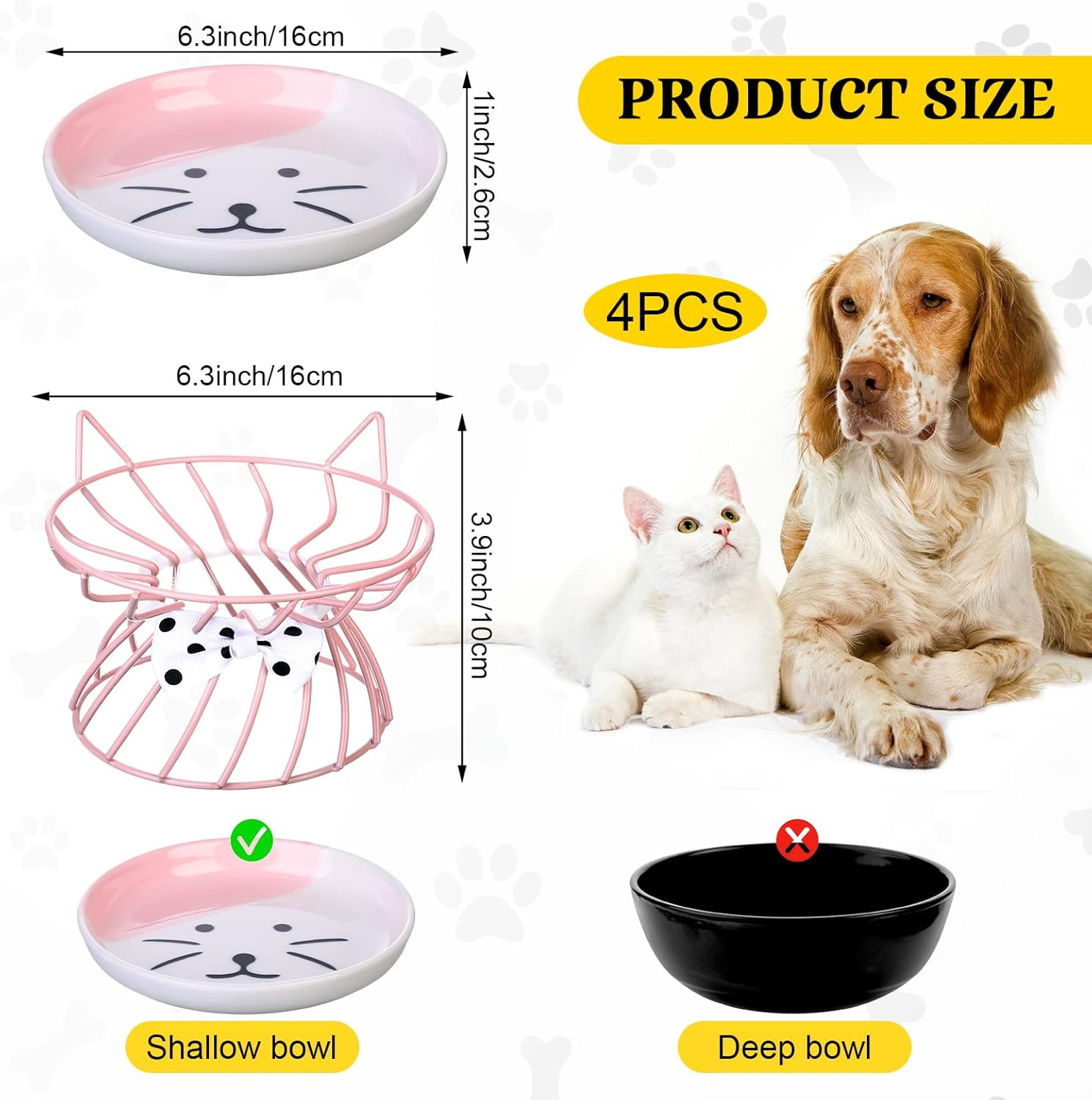 Sunnyray Cat Feeder, 4 Pcs Elevated Ceramic Cat Bowls with Metal Stand, Whisker Friendly, anti Vomit, Dishwasher Safe, for Dog Pet (Multicolor) image number 3