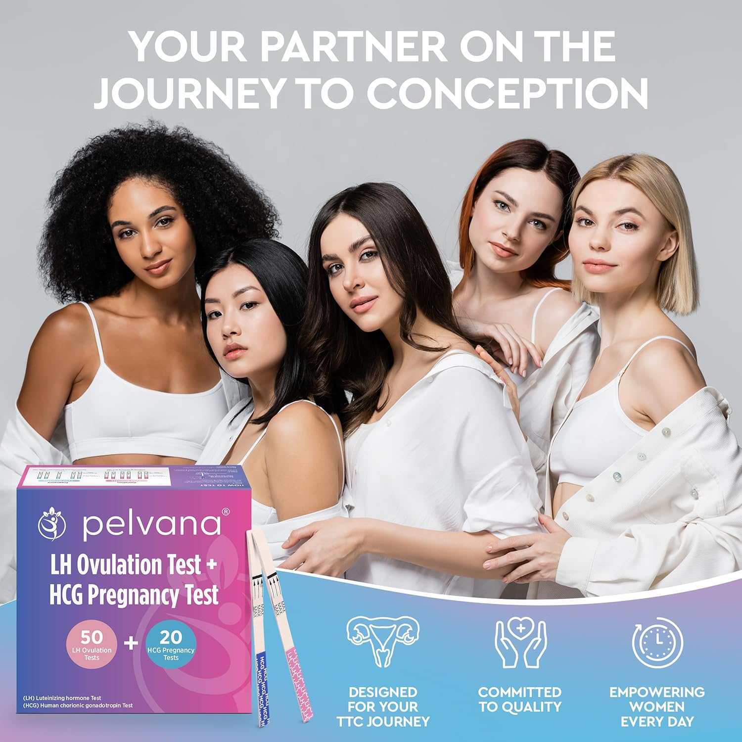 Pelvana Ovulation and Pregnancy Test Strip Combo Kit 50 LH Ovulation Tests + 20 HCG Pregnancy Tests image number 4