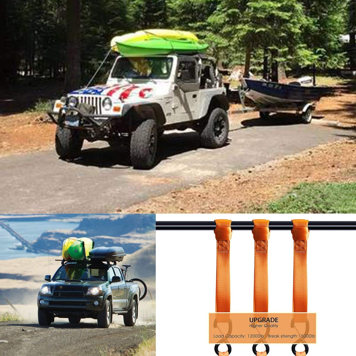 Soft Loops Tie down Straps (4Pk) 12,000Lbs Max Strength 18"X1.7" Heavy Duty Motorcycle Tie Downs for Use with Ratchet Strap - Secure Trailering of Motorcycles, Kayak, Jeep, ATV, UTV image number 2