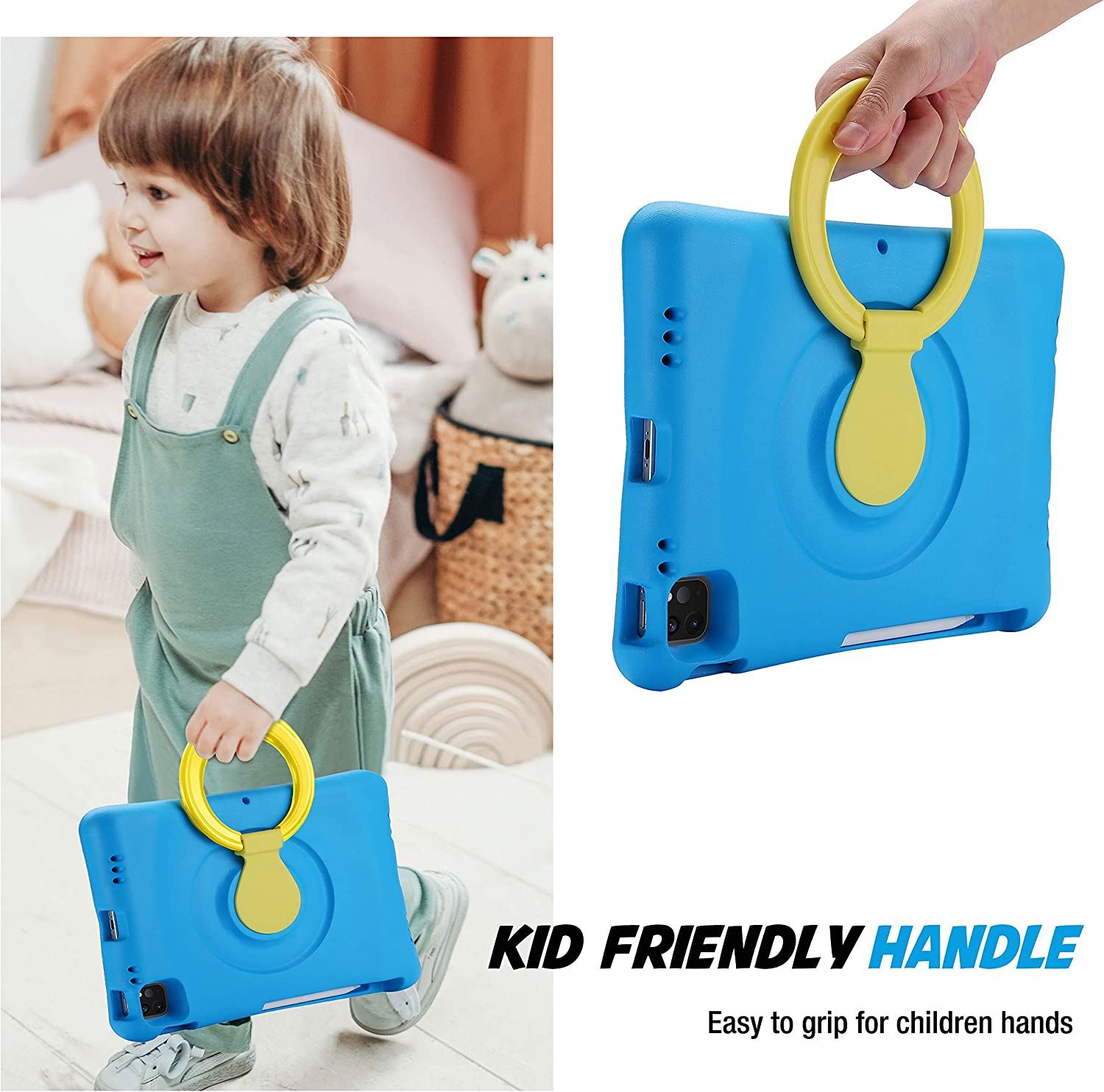 Procase Kids Case for Ipad Air 10.9" 5Th Gen 2022/4Th Gen 2020/Ipad Pro 11 2020/2018, Shockproof Rotate Handle Fold Stand Lightweight Kids Friendly Case &ndash;Blue - Magenta image number 3