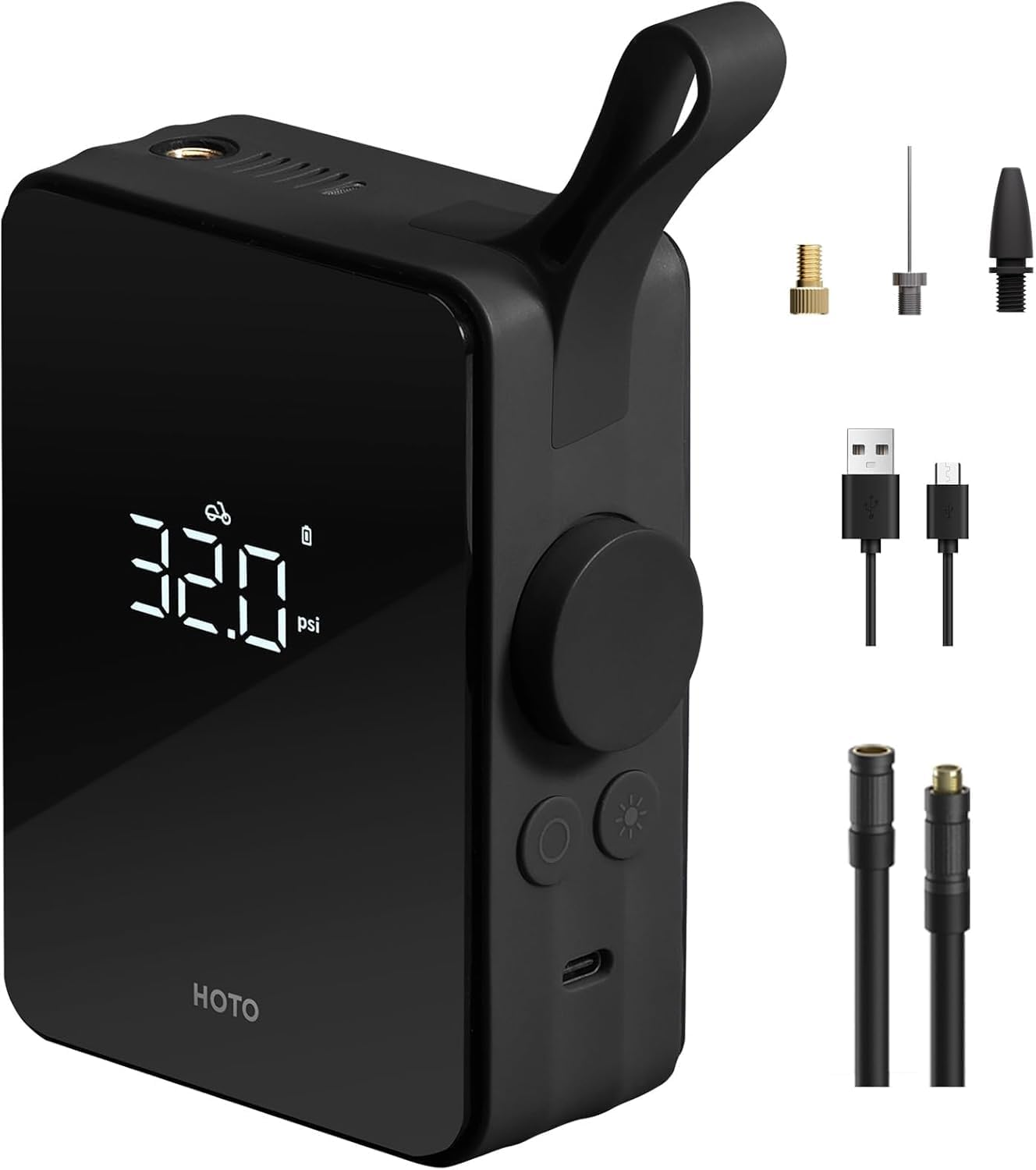 HOTO Tire Inflator Portable Air Compressor, 150 PSI Tire Inflator, Digital Display，Emergency LED Light for Bicycle, E-Bike, Car, Ball, Motorbike image number 5