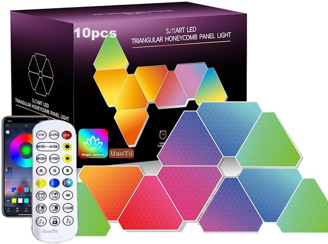 Uantii Smart Triangle Wall Light Hexagonal Lamp LED Indoor Atmosphere Light Gaming Lamp Music Sync Decoration Lamp Bluetooth App Control (10) image number 2
