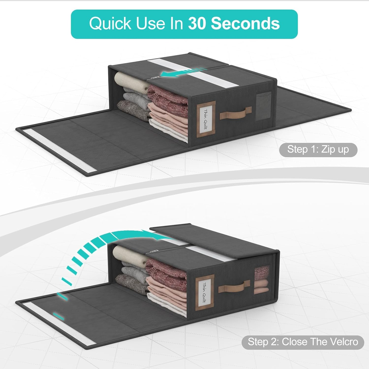 Bed Sheet Organizers and Storage,Foldable Sheet Organizer for Linen Closet,Linen Bedding Storage Box with Leather Handle for Bedsheets,Flannel Blankets,Thin Quilts (Black, 4 Pack) image number 4