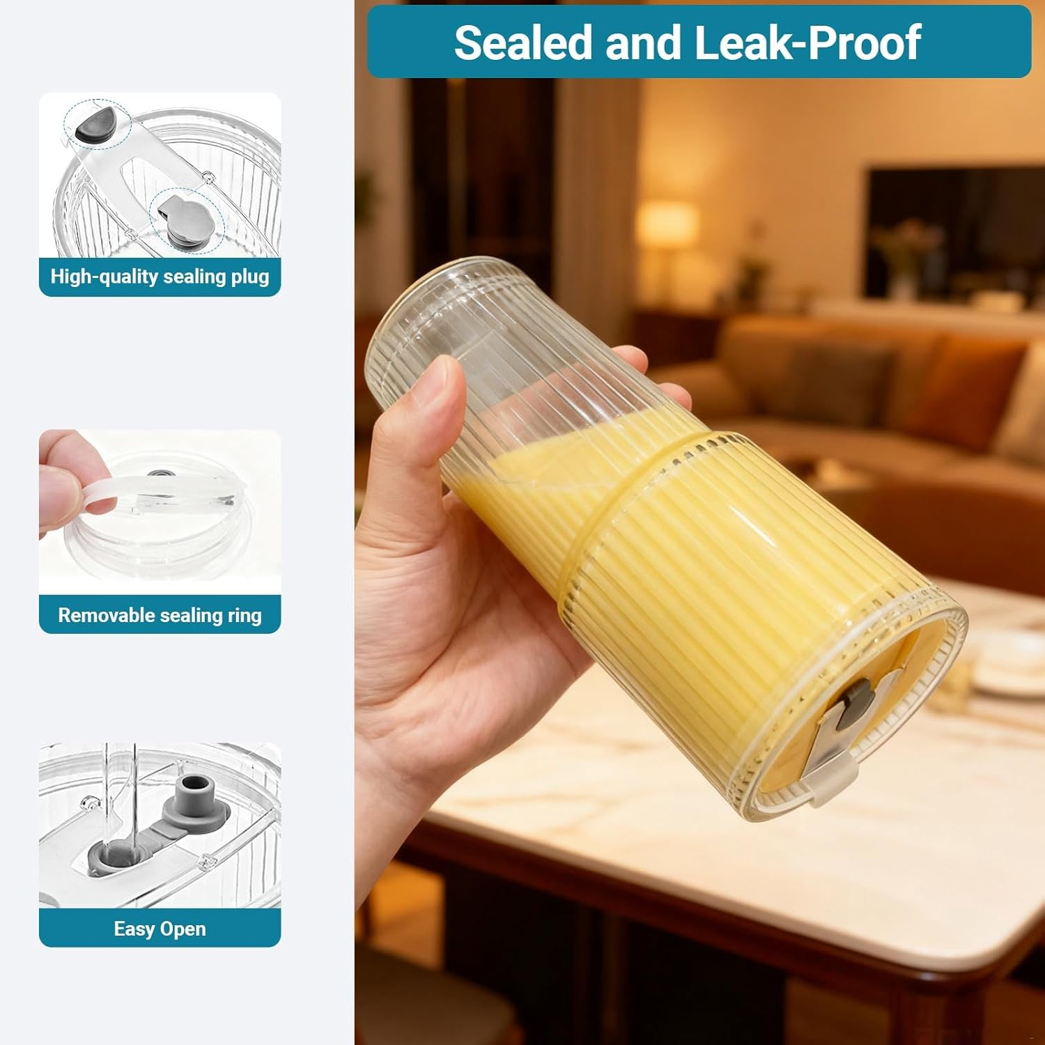 Anowker 20Oz Iced Coffee Glass Cup, Ribbed Glass Tumblers with Lids and Straws, Latte and Smoothie Glasses (4)