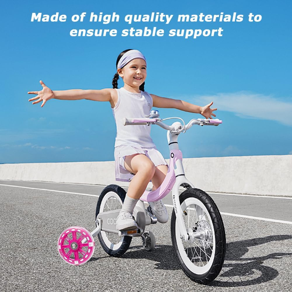 1 Pair Bike Training Wheels with Durable Material, Portable Kids Bike Stabilisers, Mute Flash Bicycle Wheels, Adjustable Training Wheels, Suitable for Kids Bike Beginners（Pink) (PINK) image number 2