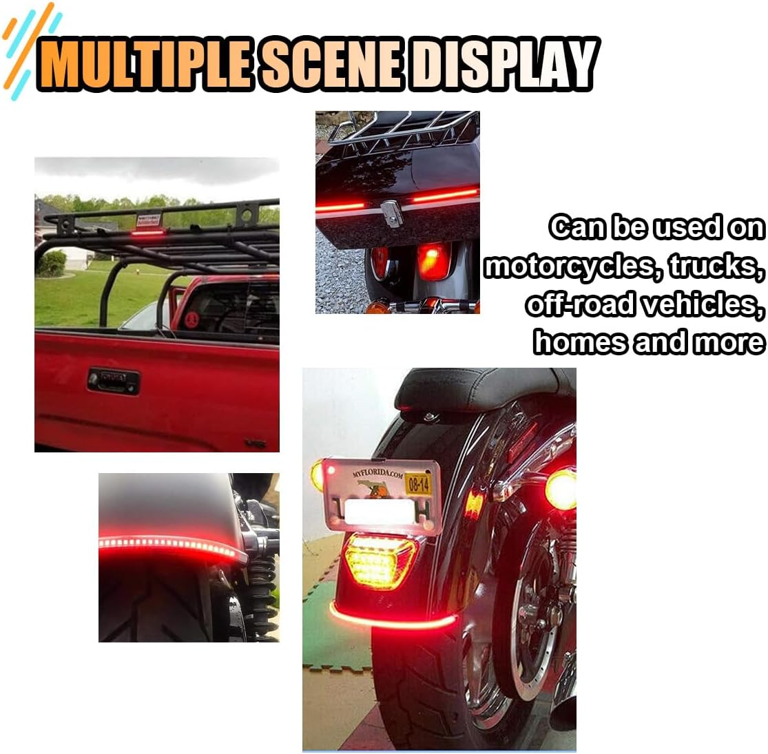 Universal 8" Flexible LED Light Strip Bar with Tail Brake Stop Turn Signals Lights, Waterproof LED License Plate Tail Light Bar for Motorcycle Scooter Quad Cruiser off Road image number 5
