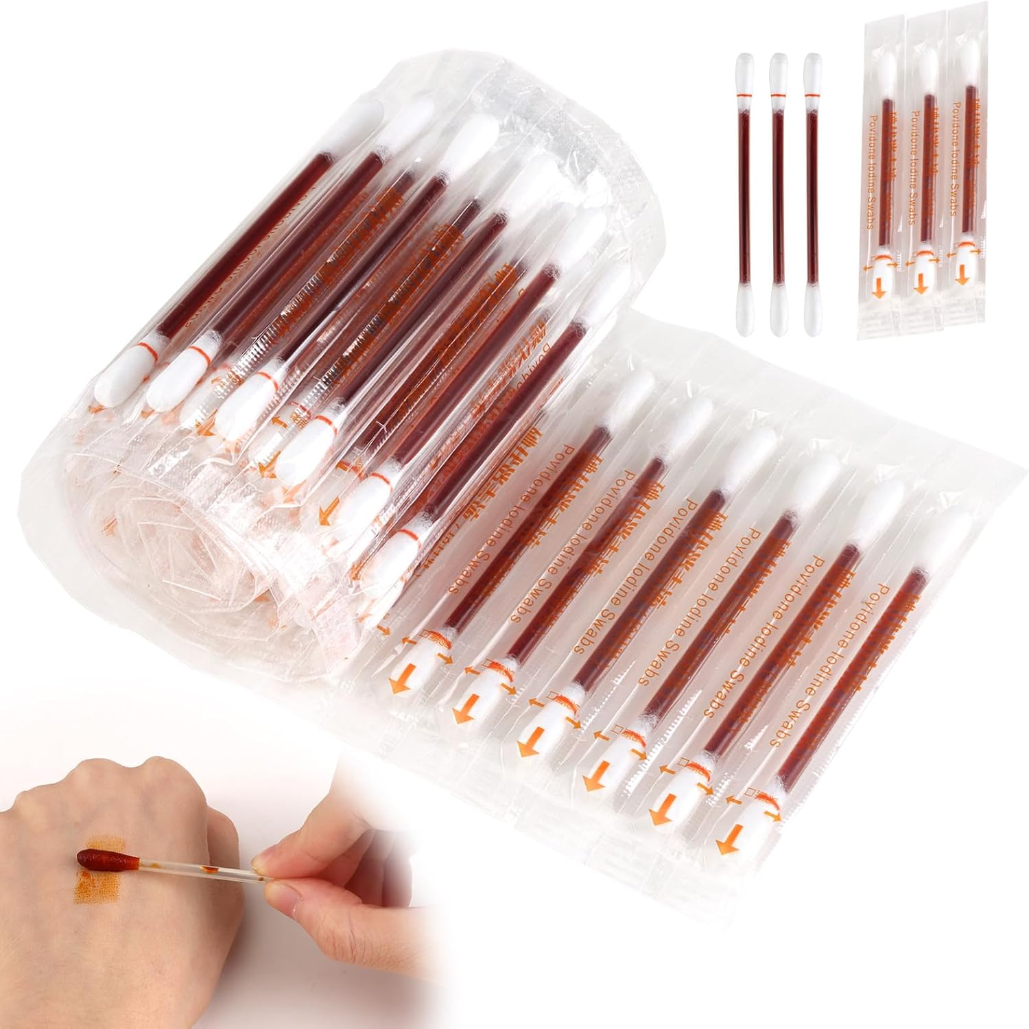 120 Pcs Iodine Swabs, Iodophor Cotton Tips, Individually Wrapped, Skin Disinfection Wound Care Nose Cleaning, Travel Outdoor Essential - Antiseptic Cotton Buds Daily Hygiene Use image number 2
