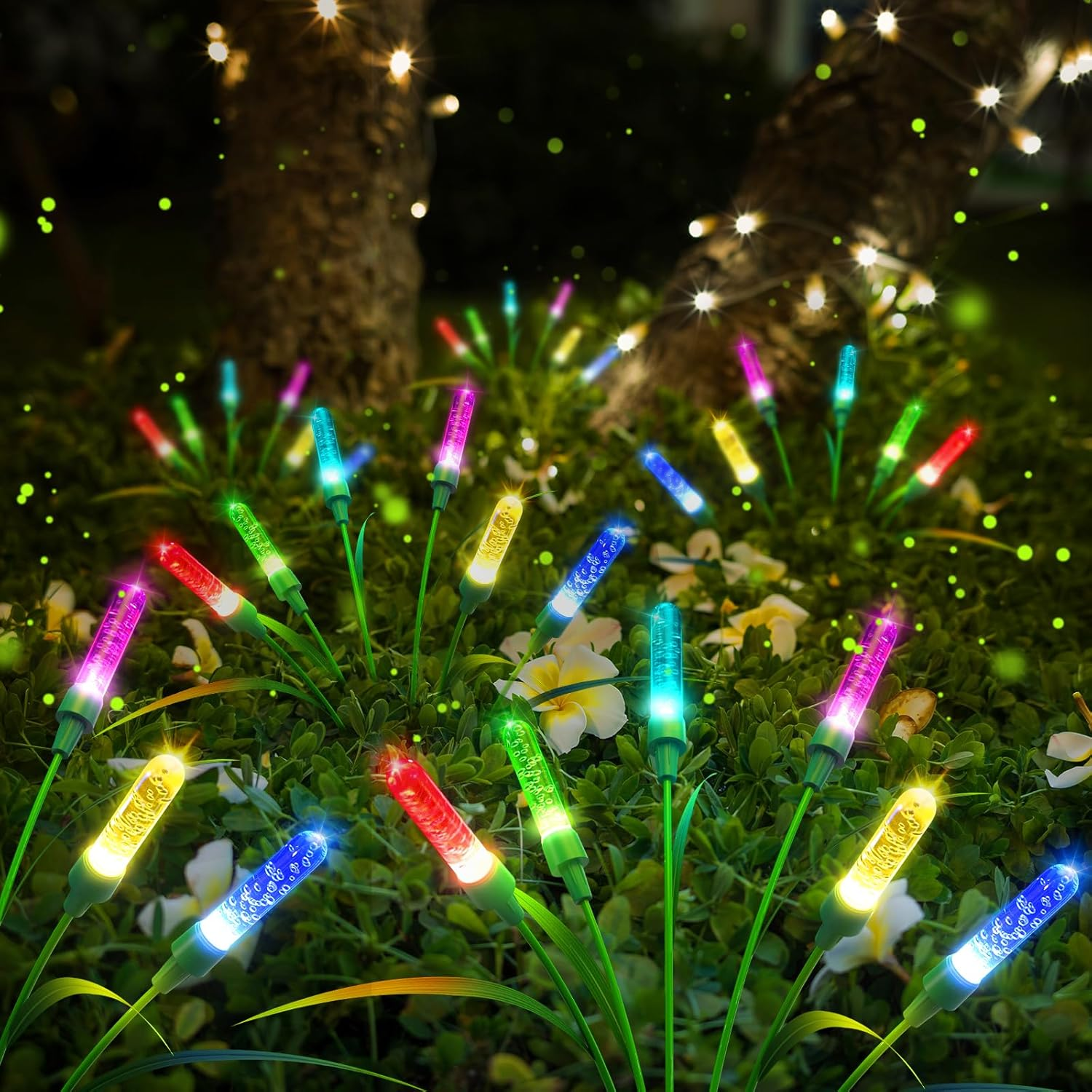 Bluefire 2 Pack Solar Garden Lights, 30 Inch Crystal Solar Reed Garden Lights with 12 Bulbs, Waterproof Outdoor Patio Light for Pathway Yard Walkway Patio Lawns Wedding Party(Multicolor) image number 5