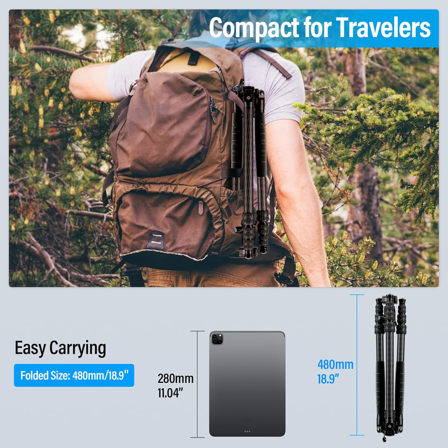 SIRUI Traveler 7C Camera Tripod 65.55 Inches Carbon Fiber Arca Tripod with E-10 360&deg; Panorama Ball Head and Arca Swiss Quick Release Plate Load Capacity up to 17.6Lbs, Convertible to Monopod image number 2