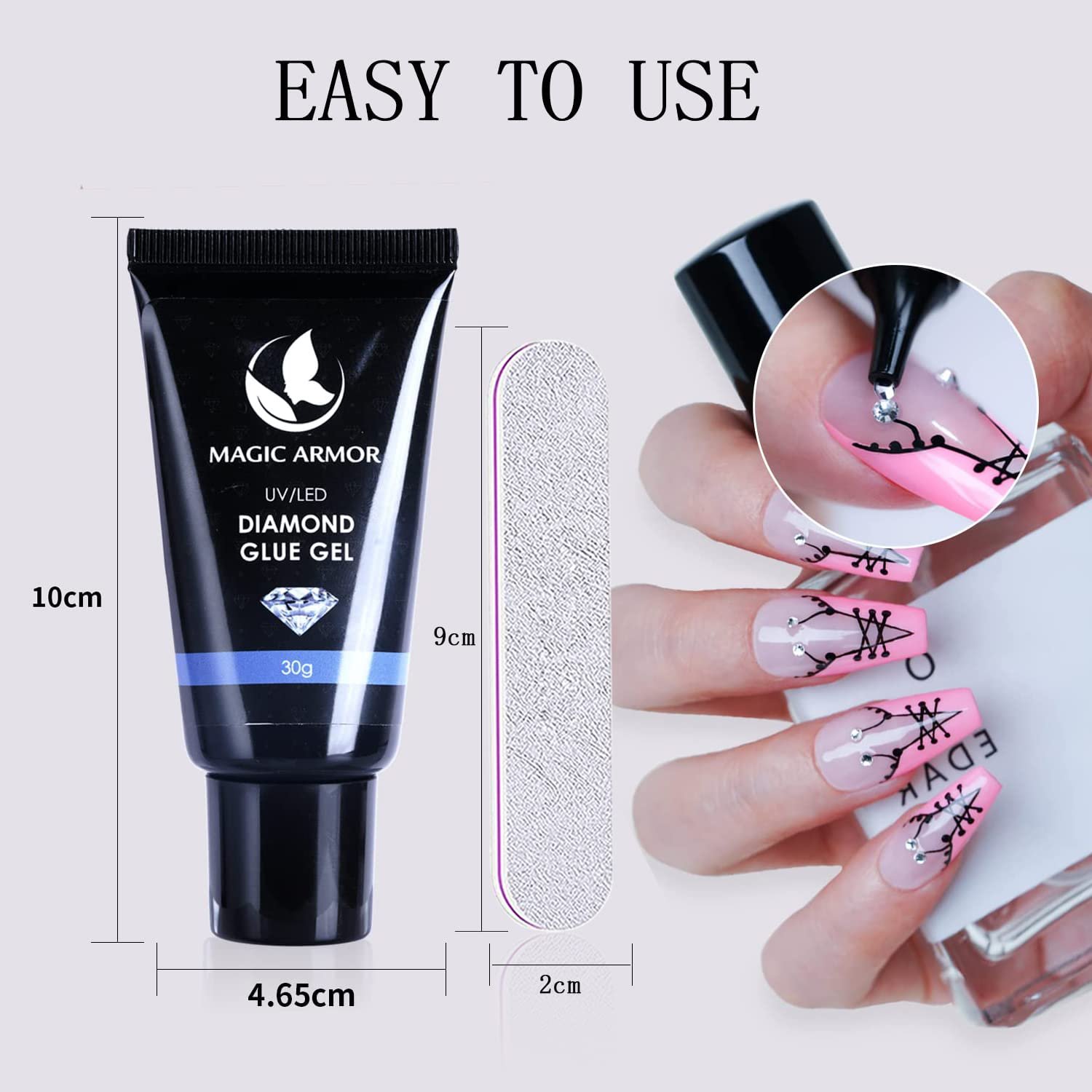 MAGIC ARMOR 2 Pcs Nail Art Rhinestone Glue Gel 30G, Clear, Low Viscosity, Super Strong, Nail Glue image number 6