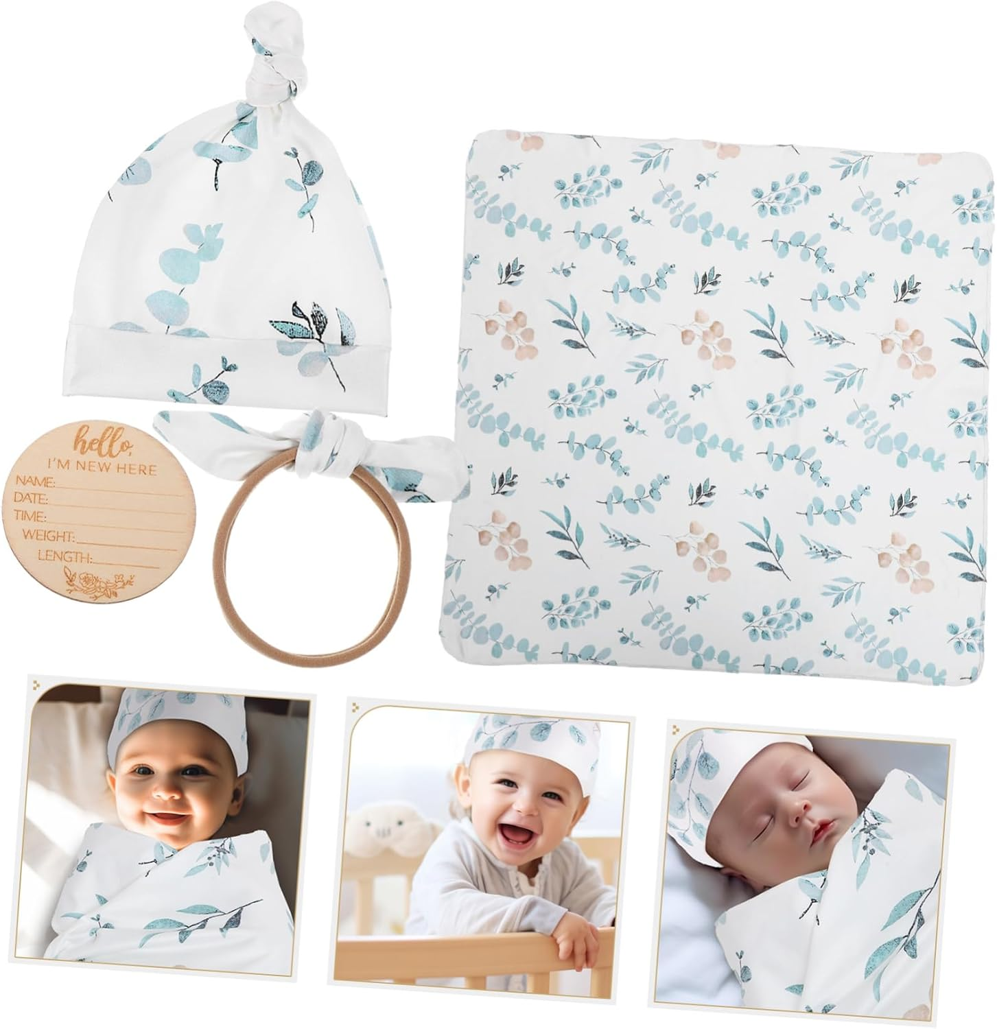 Newborn Swaddle Blanket with Hat and Headband Cute Birth Announcement Sign Soft Polyester Photography Prop for Comfortable Wrapping and Nursing image number 5