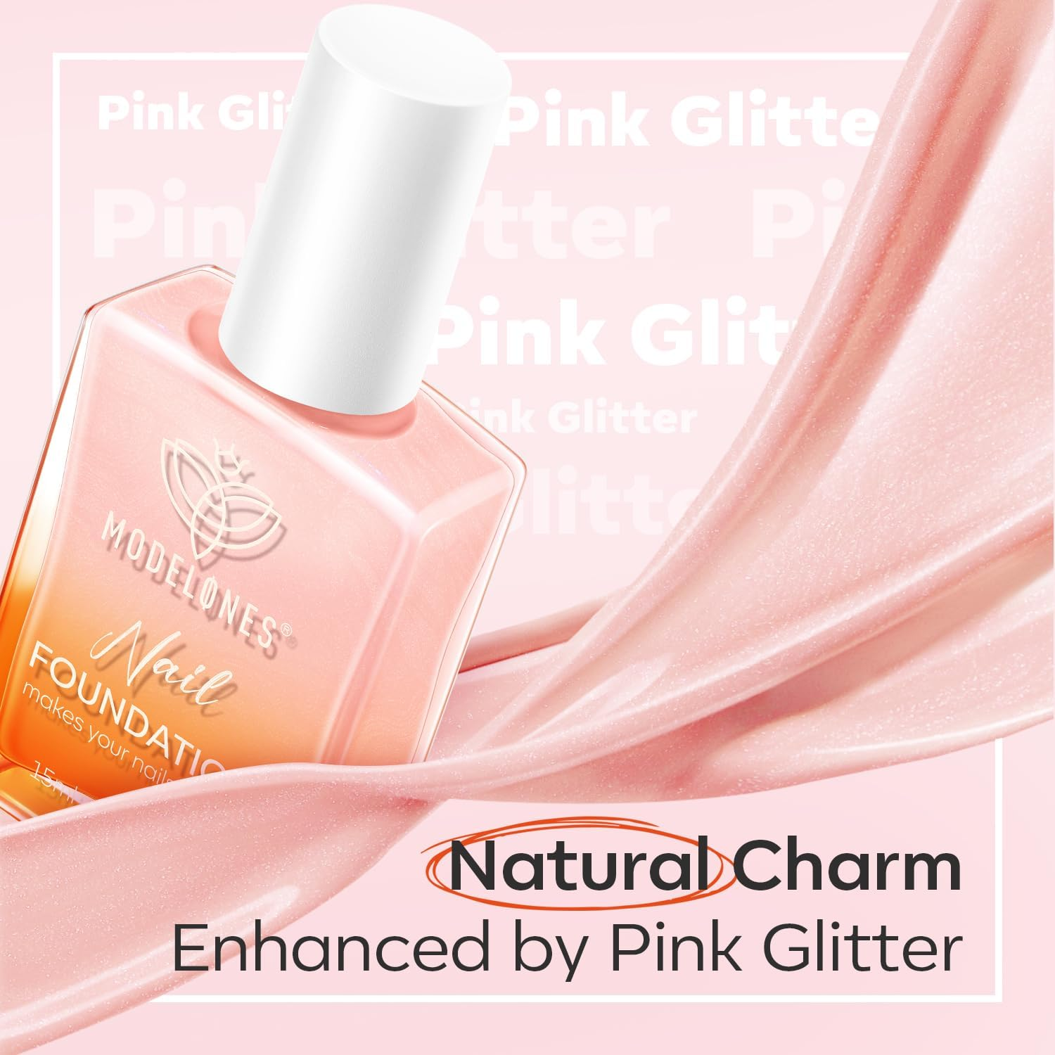 Modelones Nail Strengthener, Iridescent Pink Nail Natural Concealer Foundation Polish Air Dry Nail Growth Polish for Damaged Nails Imperfection Masking Gifts for Women 15Ml image number 1