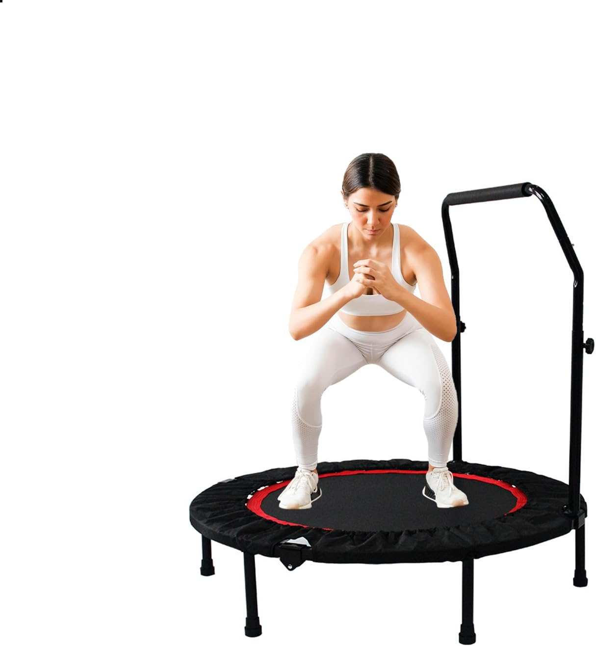 48" Rebounder Trampoline Foldable Fitness Indoor Exercise Workout Rebounder Trampoline with 5 Level Adjustable Heights Foam Handrail, Max Load 300KG image number 3