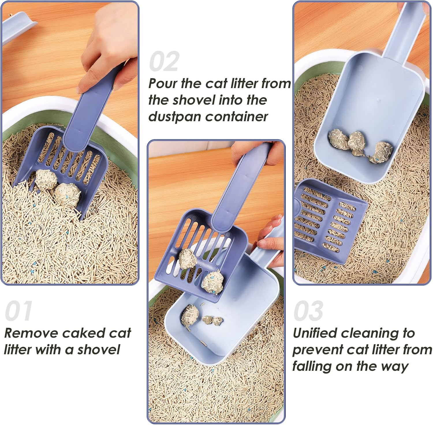 MEREN Cat Litter Scoop with Holder,Plastic Cat Litter Scooper,Deep Shovel,Large Capacity,Cat Scooper for Litter Box with Stand, Great for Scoop Away Cat Litter,Poop Sifting,Durable and Cute(Blue). image number 2