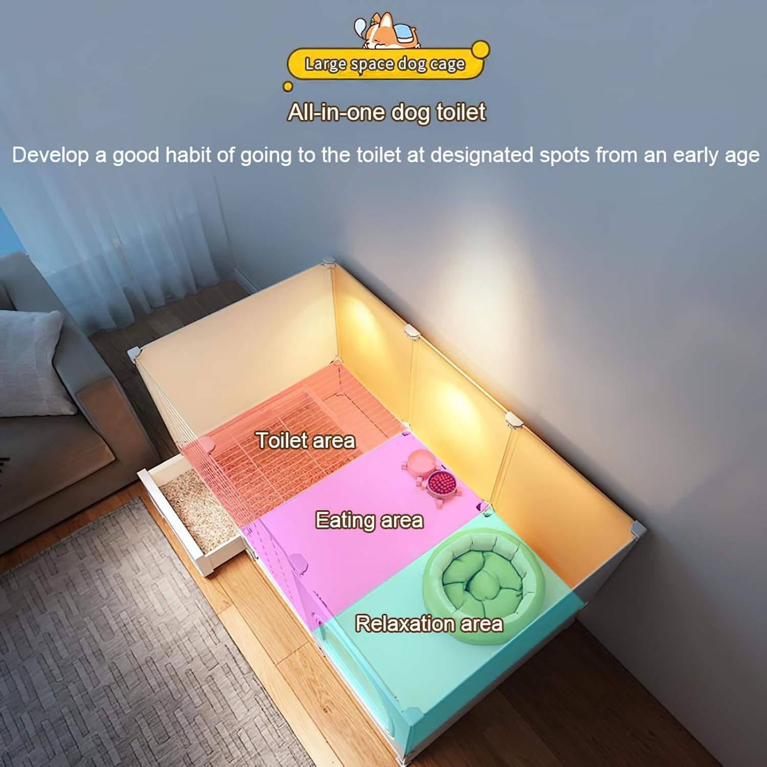 XXYSPT Cat Cage Cat House for Indoor Cats and Small Dogs, 2-Tier Large Enclosure with Litter Area, Storage, Cozy Bed Space, Transparent Panels & Top Fence, Modern White, 140X45X52Cm (55X17.7X20.5In) image number 3