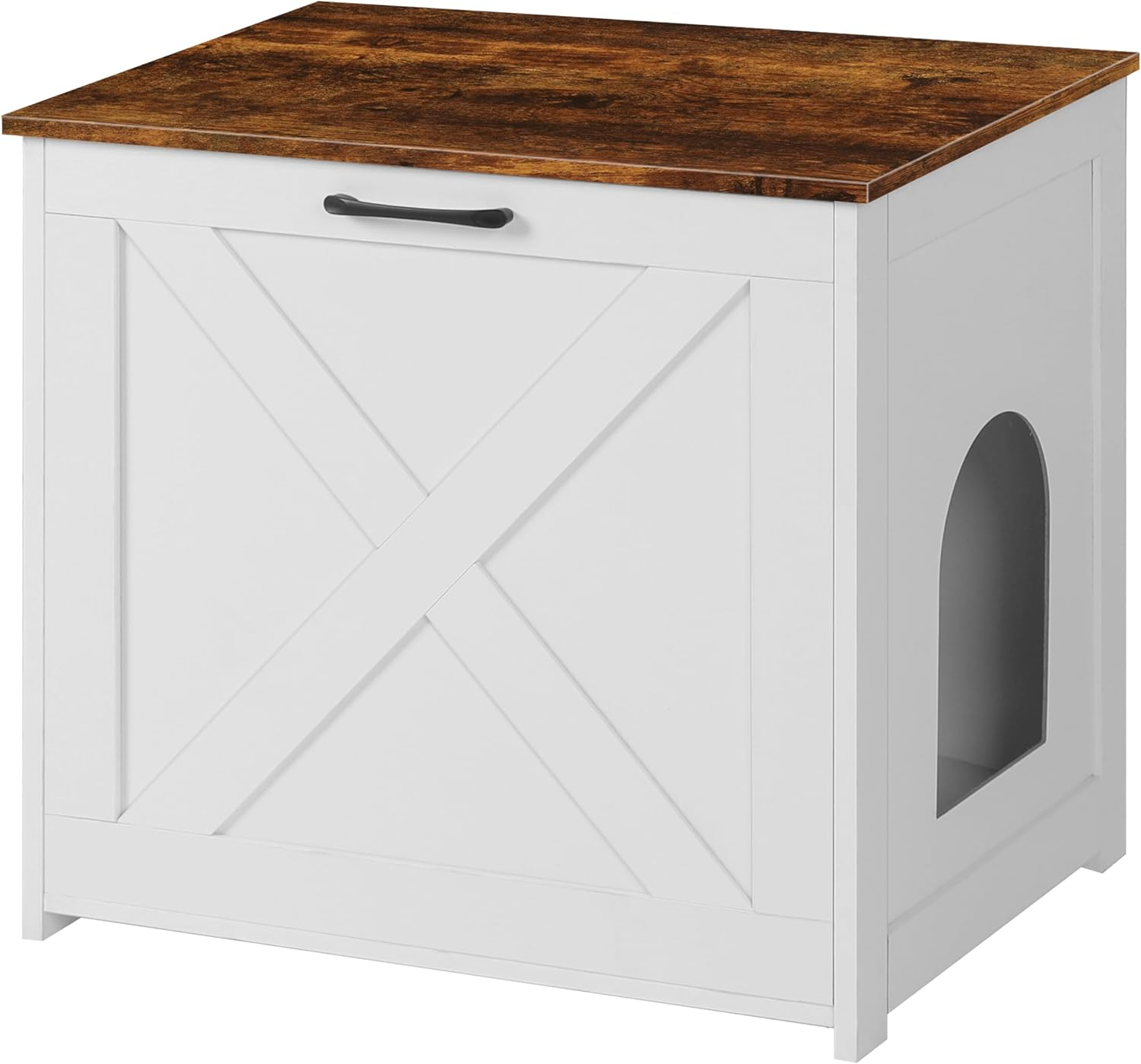 Dwanton Cat Litter Box Furniture Hidden, Cat Litter Box Enclosure, Reversible Entrance Can Be on Left or Right Side, Indoor Cabinet, Wooden Washroom, End Table, White and Rustic Brown, 23.6" L image number 5