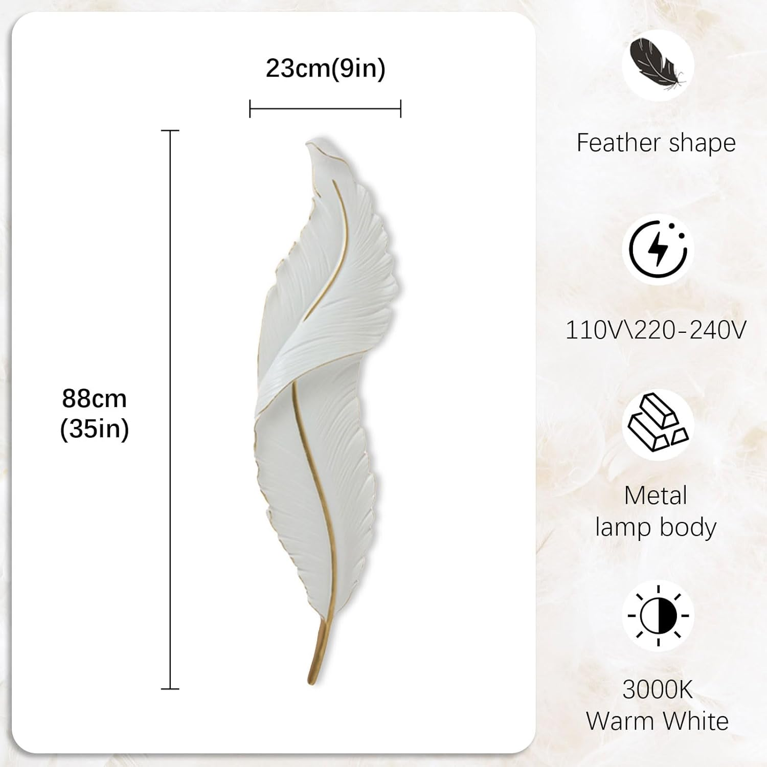 LED Feather Wall Sconce Nordic White Wall Light Living Room Wall Lamp, Creative Resin Wall Mount Lighting Fixture for Bedroom Restaurant Home Indoor Wall Wash Lights XXZ image number 5