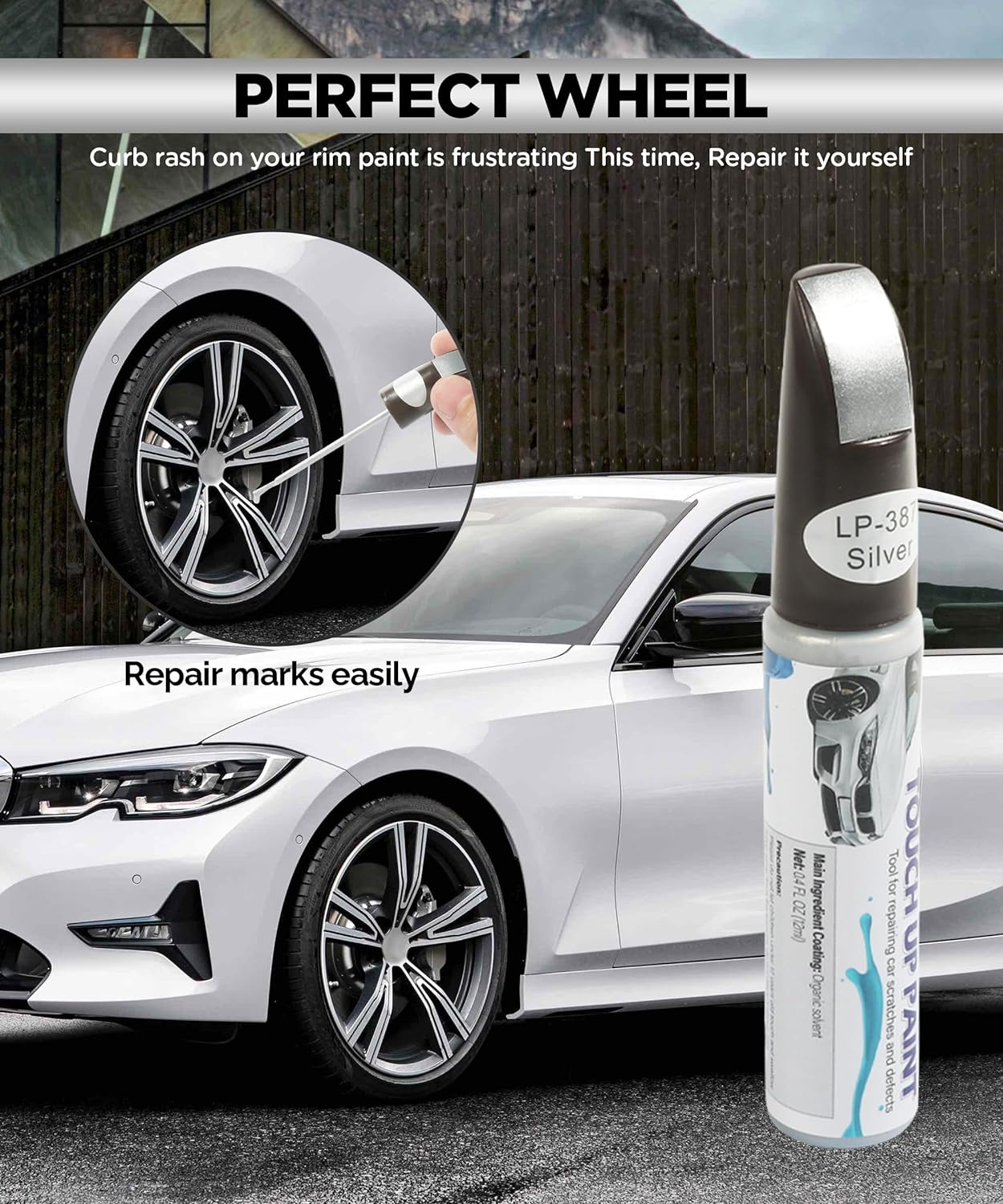 AOCISKA Car Paint,Touch up Paint,Car Accessories Wheel Touch up Paint,Wheel Repair Kit,Rim Scratch Repair Pen,Two-In-One Rim Paint for Automotive Scratch Repair (Silver) image number 2