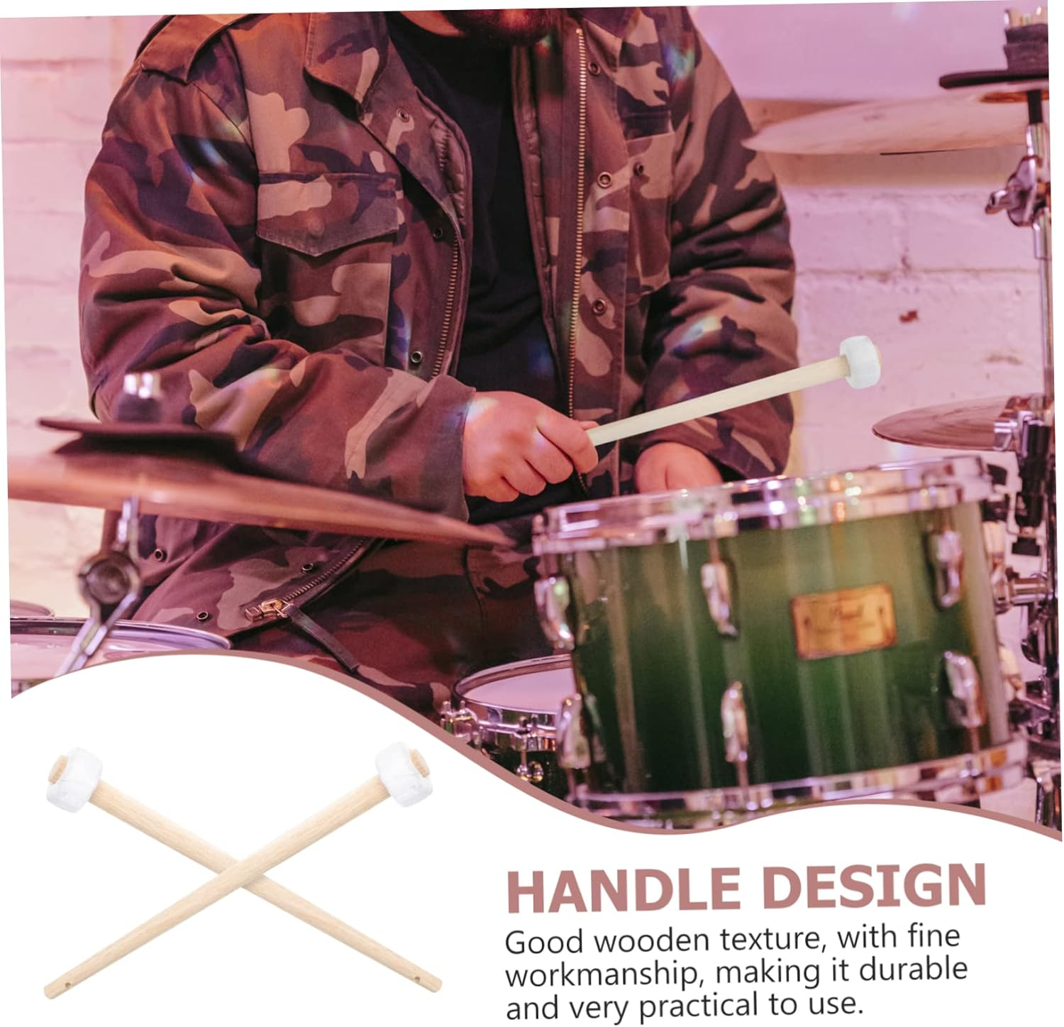 Wooden Handle Rubber Head Gong Mallets Small Size Percussion Gong Parts Pair for Musical Instrument Accessories Performance and Practice image number 4