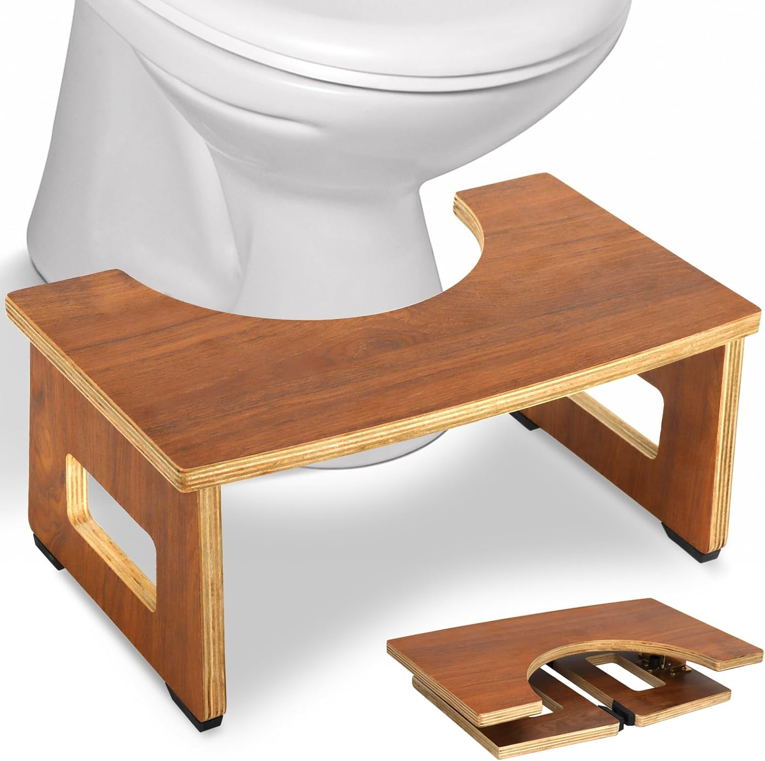 Bamboo Toilet Stool - 6.5 Inch Non-Slip Squat Stool for Adults and Kids, Portable Bathroom Foot Support, Easy to Use and Clean, Helps Improve Potty Posture and Comfort