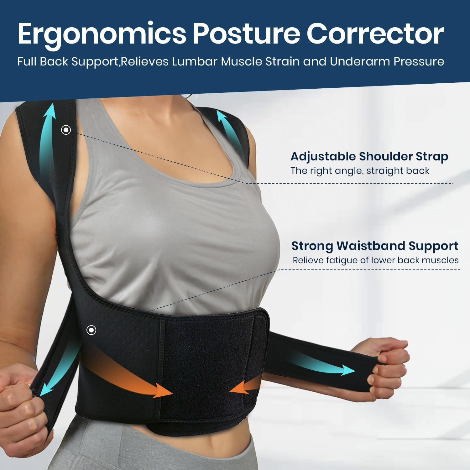 Back Support Posture Corrector for Women Men, Shoulder Supports & Immobilizers Scoliosis and Hunchback Adjustable Belt Back Brace for Lower Back Pain Posture Trainer - Black (Medium) image number 2