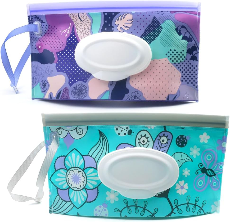 Baby Wipe Dispenser,Portable Refillable Wipe Holder Wipe Dispenser Bag Reusable Travel Wet Wipe Pouch (Red Green) image number 3